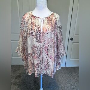 Paisley Ruffle Bell Sleeve Lined Tie Strings Sz Medium Boho Coastal Cowgirl